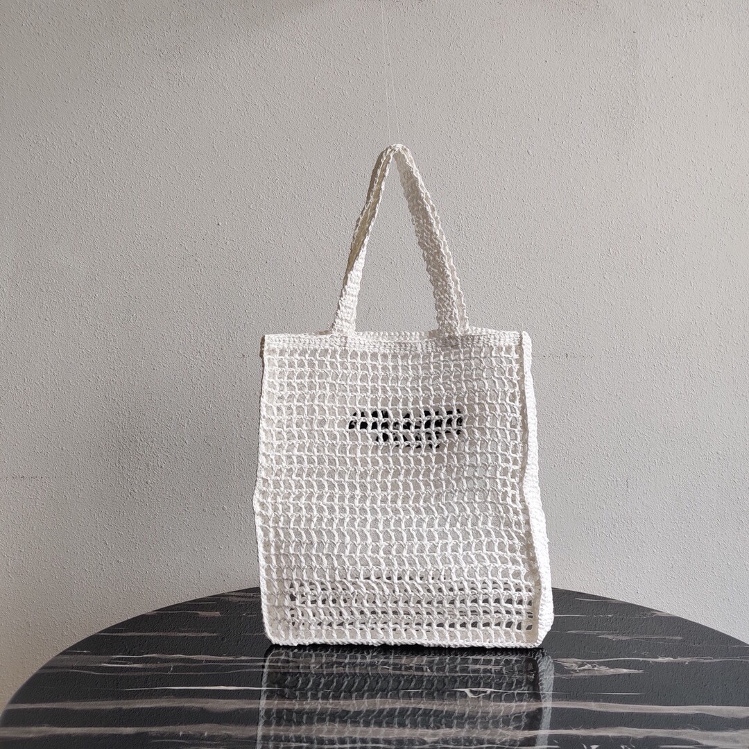 Prada Crochet Bag Tote White 1BG393